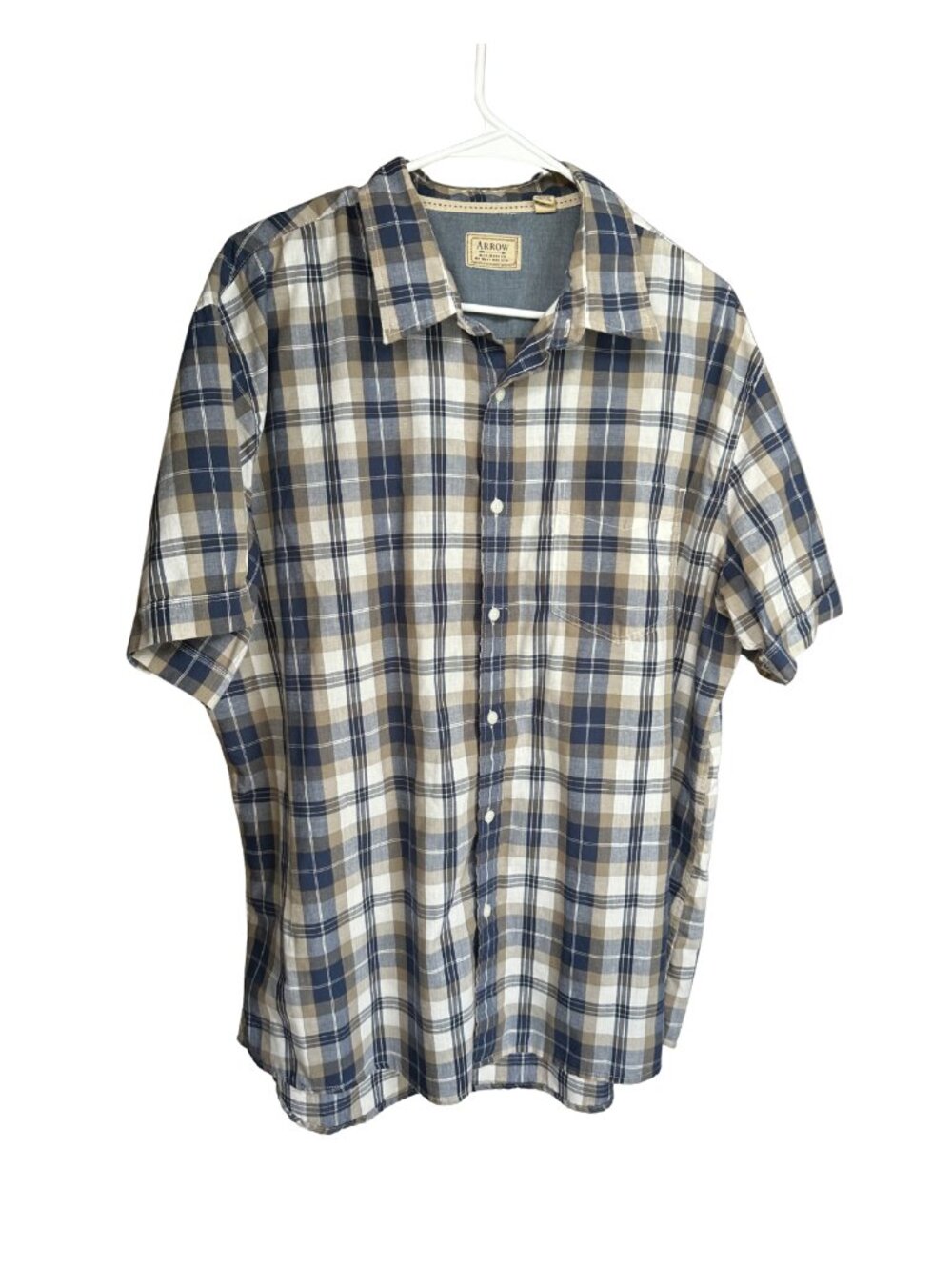 Men's Arrow Blue Jeans Co. Brand Button-Up Short Sleeve Shirt Size XL Plaid